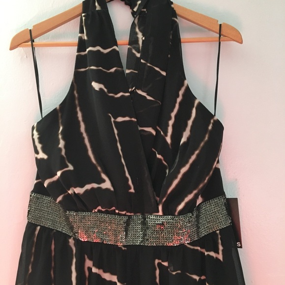 Express Black ivory Stripe Print Halter Maxi Dress - Picture 4 of 5